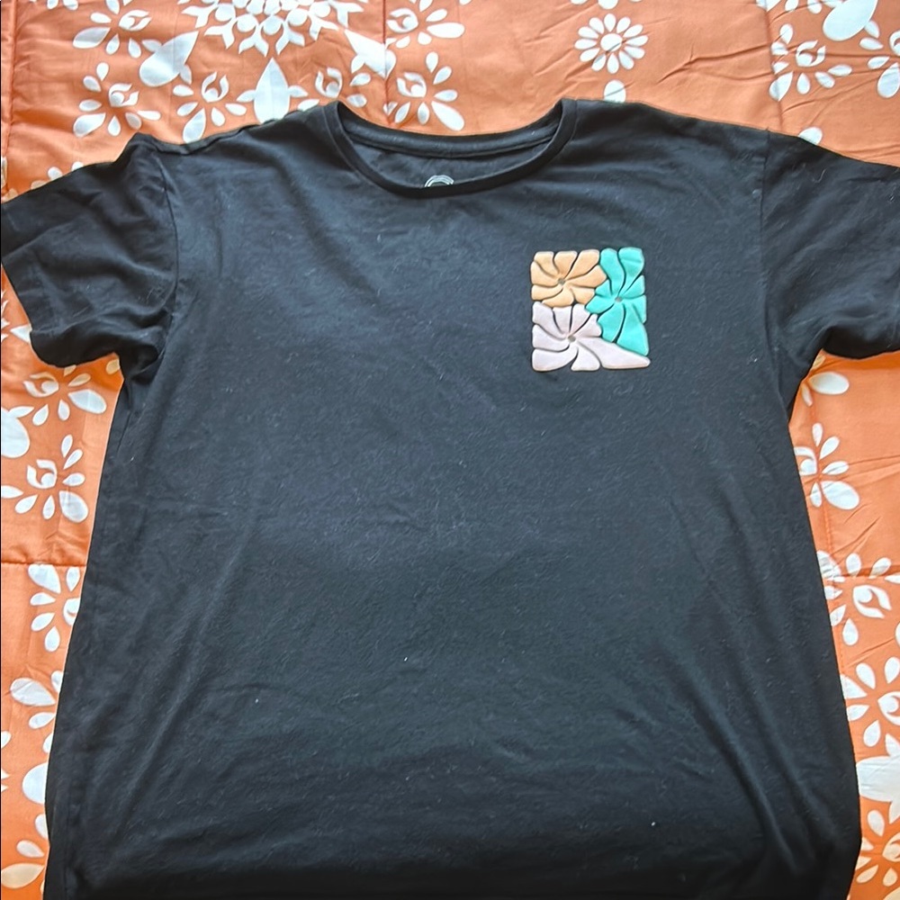 Black Graphic T-Shirt with Colorful Patch